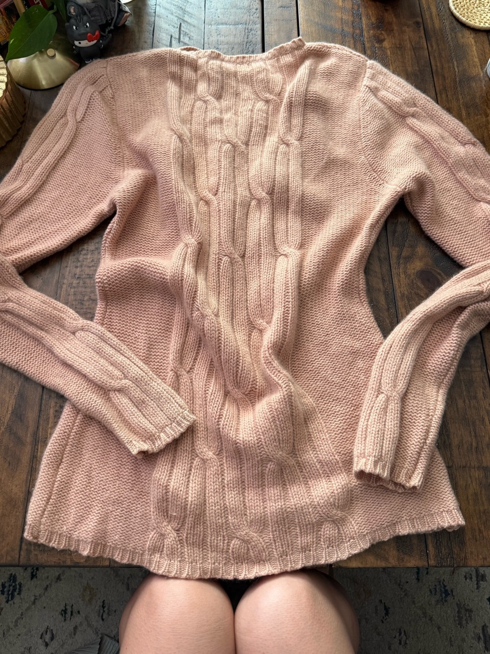Sz S Women's 100% Cashmere Blush Cable Knit Sweater Soft Cozy Winter Retro 80s